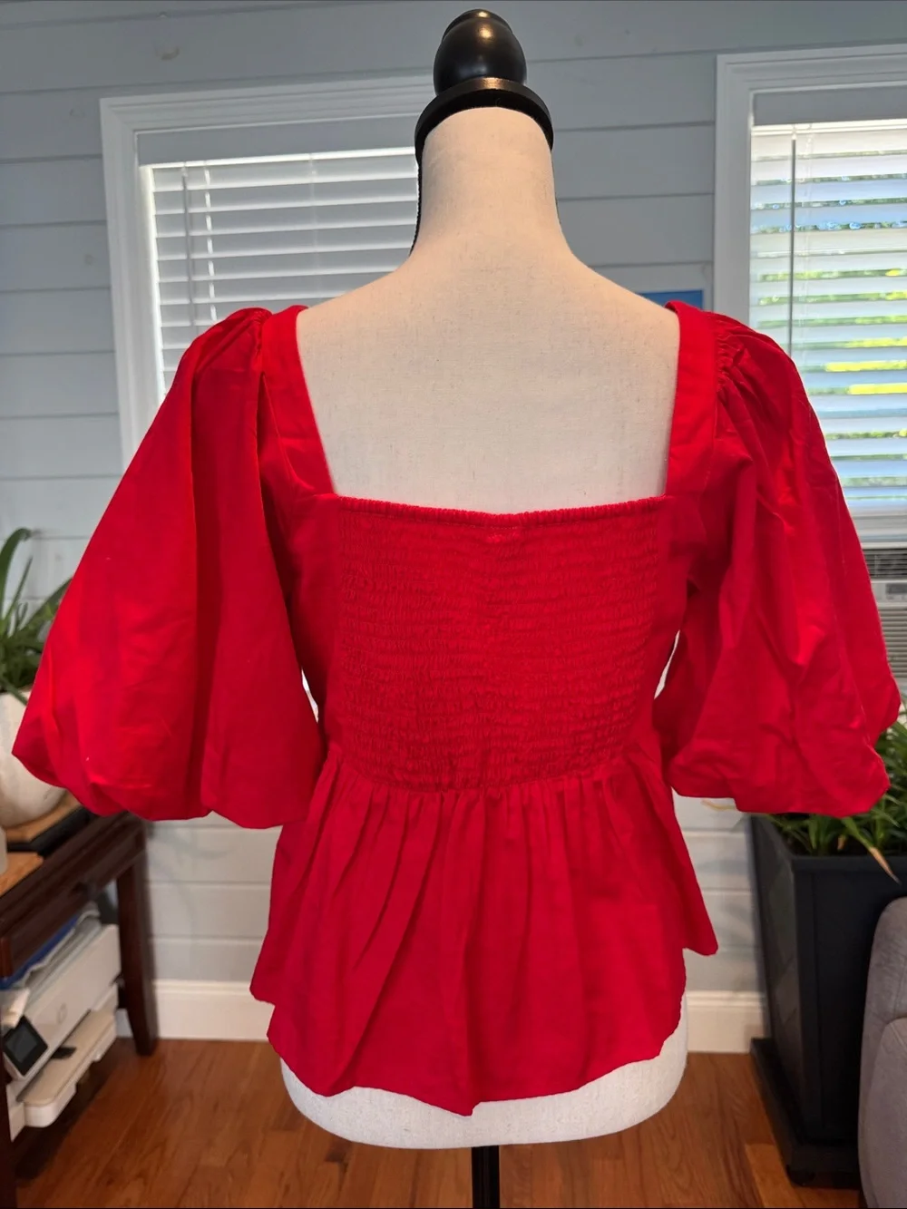 Old Navy Red Puff Sleeve Peplum Top